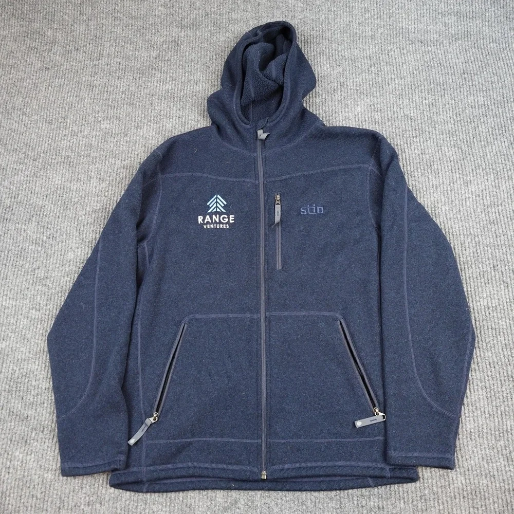 Stio Jacket Mens Medium Blue Hooded Full Zip Fleece Range Ventures 2470